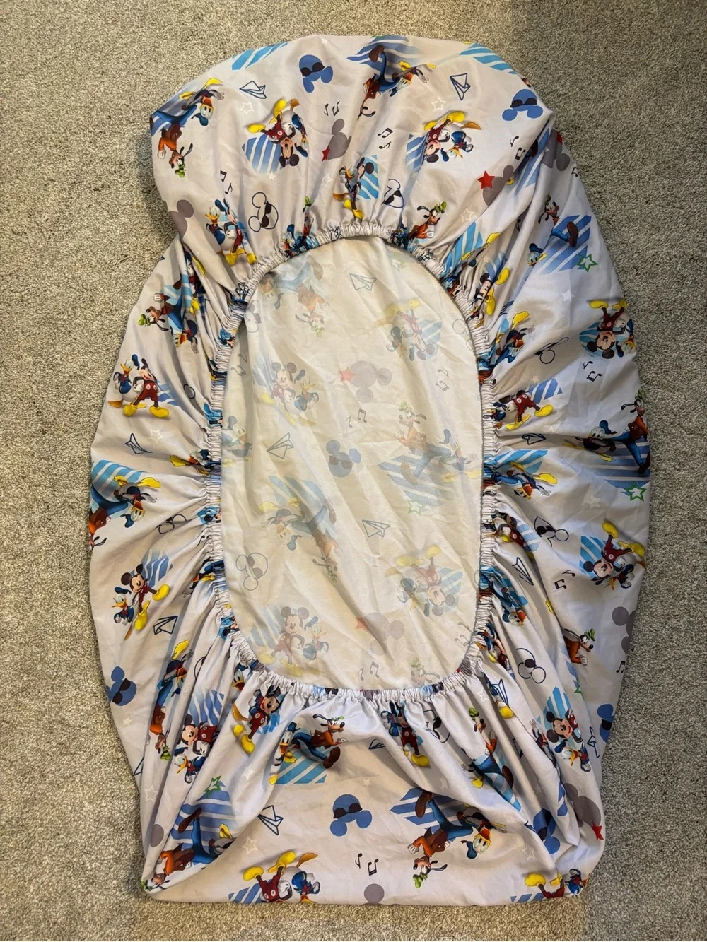 Vintage Disney Mickey/Donald/Goofy Gray Crib Toddler Fitted Sheet Bedding